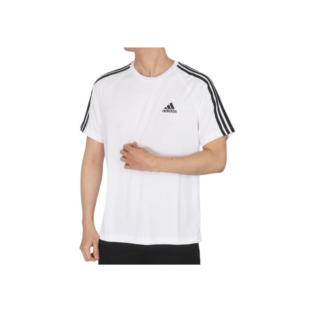 adidas Round Neck Striped Short Sleeve T-Shirt With Print Men Tops White H28900