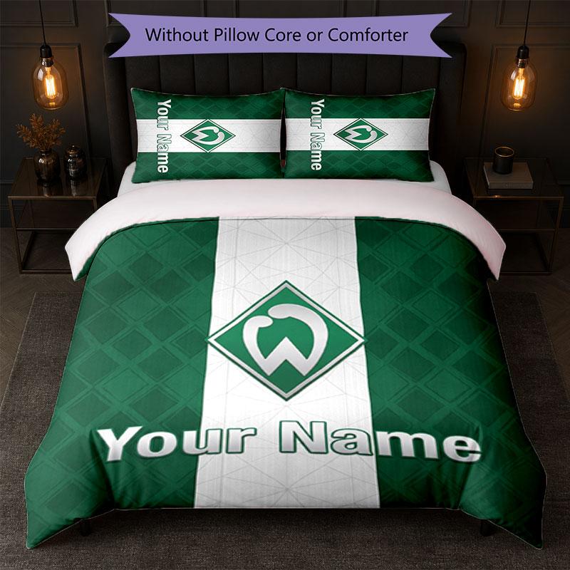 Set Biancheria da Letto Personalizzato Werder Bremen FC con Nome Testo 1 Copripiumino+2 Federe Logo Calcio Regalo Personalizzato per Occasioni Speciali Decorazione Camera da Letto