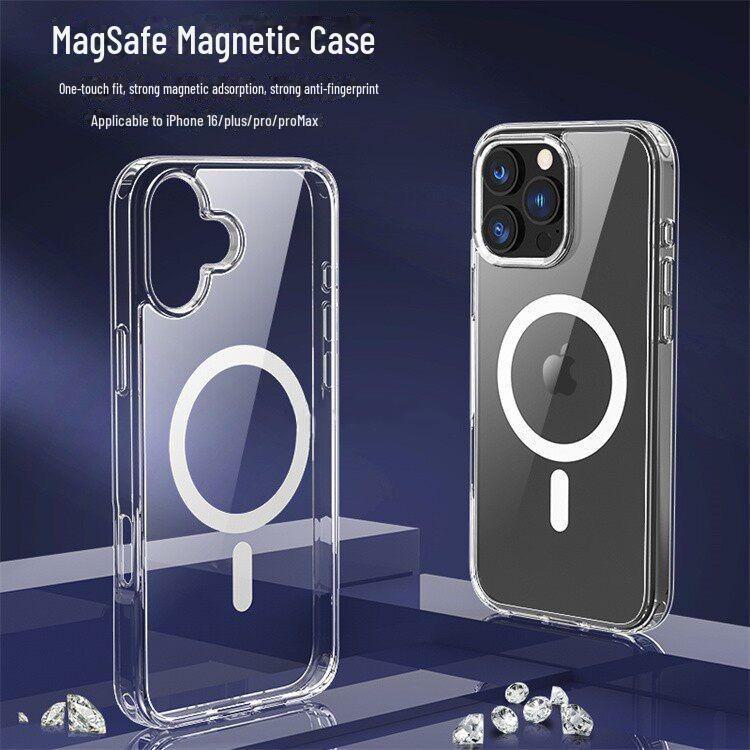 

Прозрачный магнитный чехол для iPhone 13, 14, 15 и 16 с защитой кнопки камеры и акриловым дизайном против падений iPhone 16 E