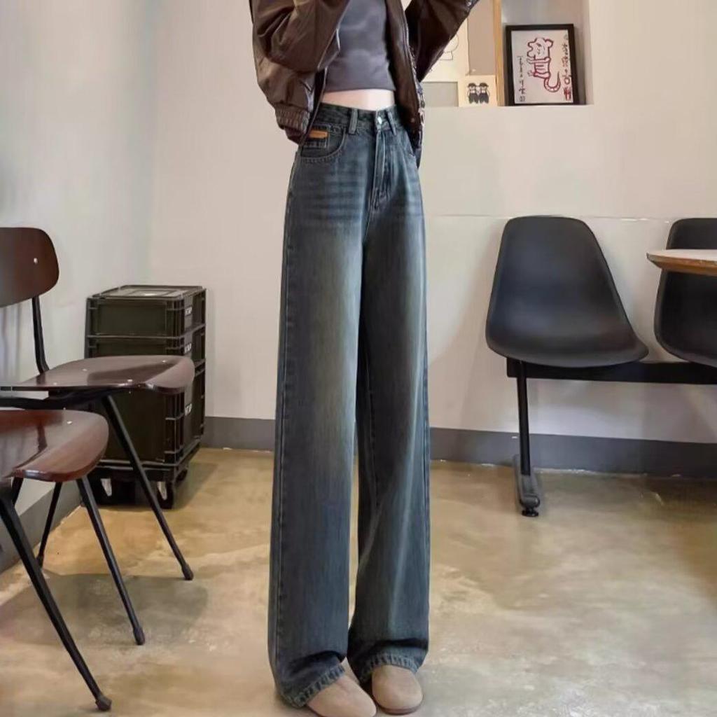 Women's High-Waisted Retro Wide-Leg Jeans - Autumn/Winter 2024 Collection, Loose Fit, Straight-Leg Design