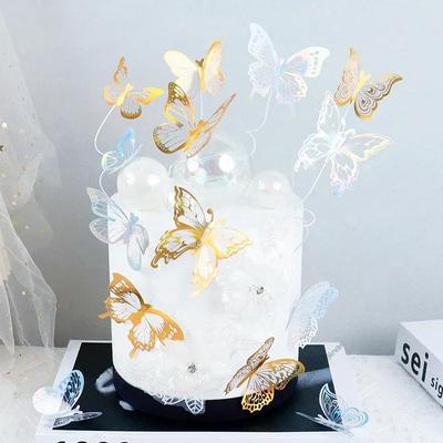 9 pièces Joyeux Anniversaire Papillon Décoration de Gâteau Or Argent Papillon Pliant Anniversaire/Mariage Décoration de Fête Cadeau pour Enfants