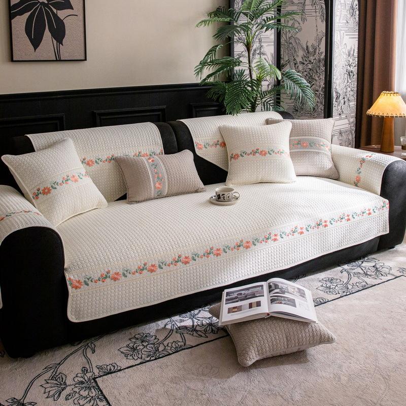 Pure cotton sofa cushion, universal in all seasons, non-slip, small and fresh  high-end sofa cover towel, cream wind seat cushion