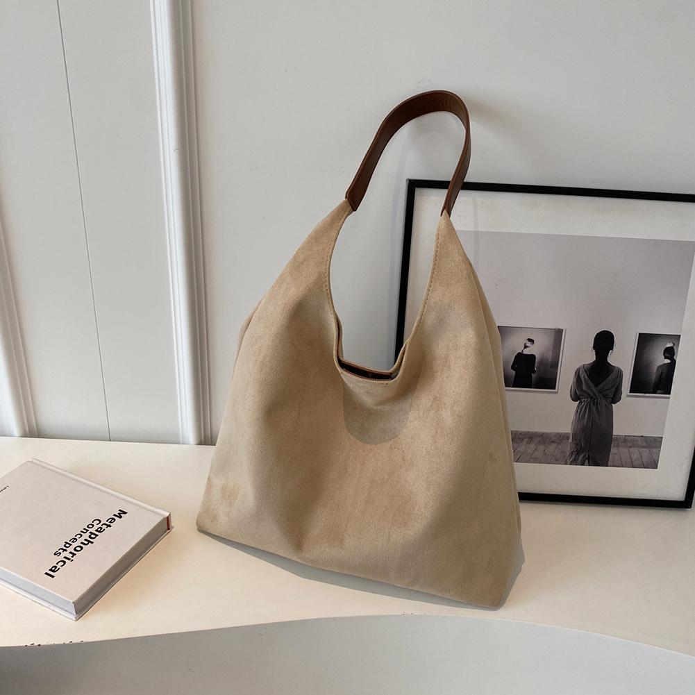Women Faux Suede Shoulder Bag Simple Tote Handbag Large Capacity Trendy Hobo Hasp Closure Vintage Hobo Bag Outdoor Travel Bag
