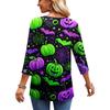 Women's Casual V-Neck Three-Quarter Sleeve Blouse with Halloween Print for Fall Parties
