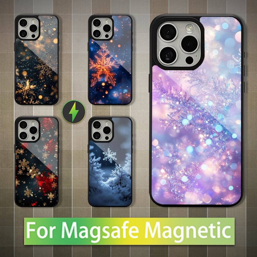 Snowflakes Art Christmas For iPhone 12,14,11,15,13,16,17,For Magsafe,Plus,Mini, Pro,Max,Magnetic Wireless Charging Case