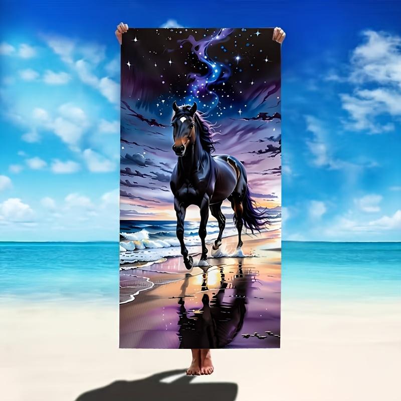 

Purple Galaxy Starry Sky Horse Printed Beach Towel Polyester Soft Quick Dry Large Bath Towel Summer Swimming Pool Surf Blanket W40*H60(CM)