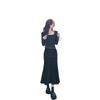 Pure Desire Square Collar Fishtail Dress Women's Spring, Autumn and Winter Bottoming Hip Skirt Waist Slim Long Skirt Coat