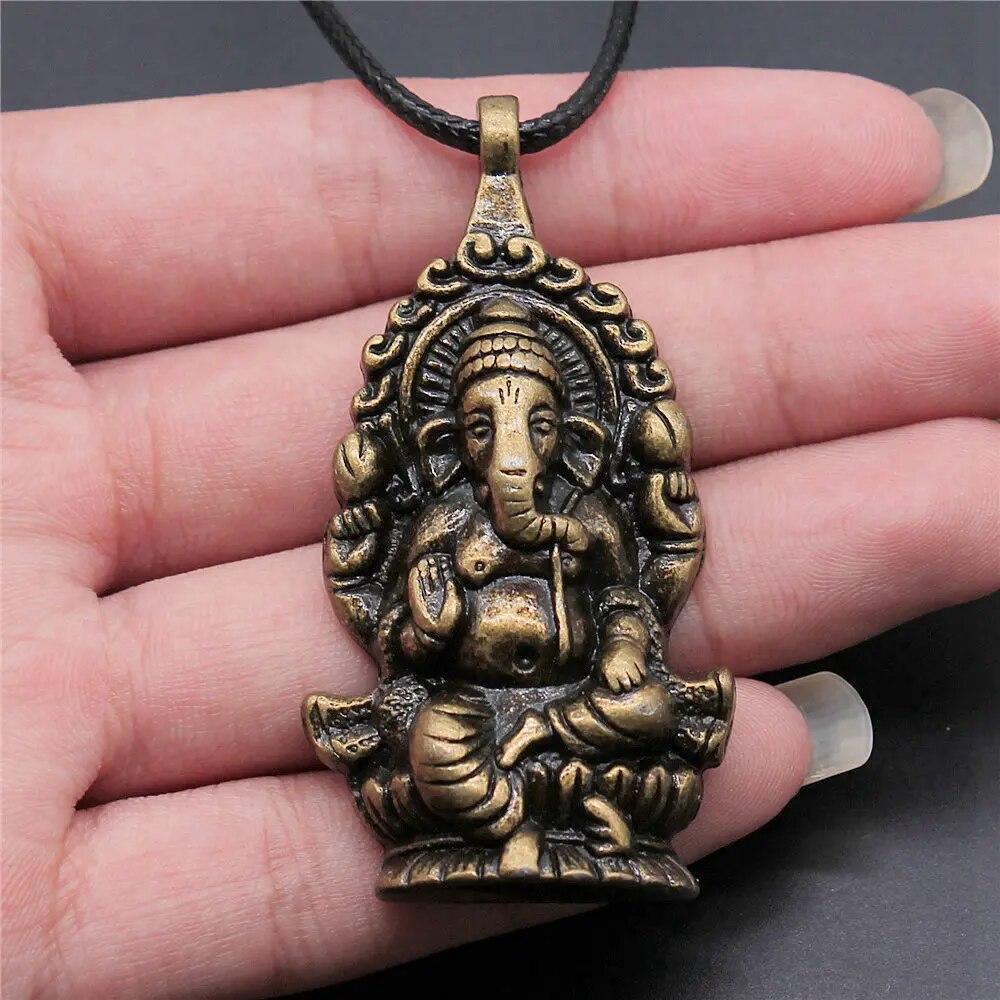 Buddhistischer Elefantengott-Halsketten-Paar-Anhänger, handgefertigter Schmuck für Männer, Kettenlänge 45 + 4 cm