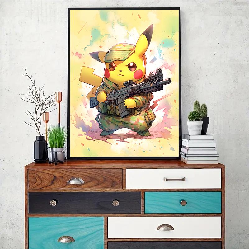 Japanese Anime Cartoon Canvas Painting Pokemon Pikachu Mewtwo Posters Mural Pictures Wall Art Kids Room Aesthetic Decor Cuadros