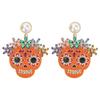 Skull Earrings Exaggerated Style Rhinestone Ear Studs Ladies Alloy Ear Loop for Daily Dress Up Party DecorationYellow