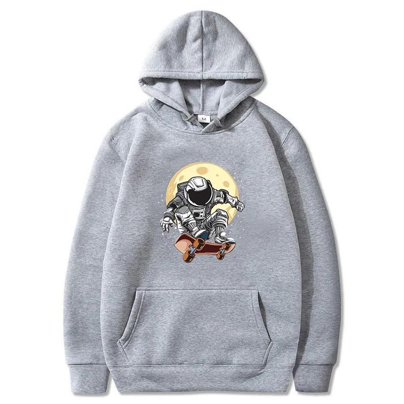 Astronauts Standing On Skateboards Print Hoodie for Men Cotton Long Sleeve Rocket Tops Autumn Space Sweatshirt Men's Clothes
