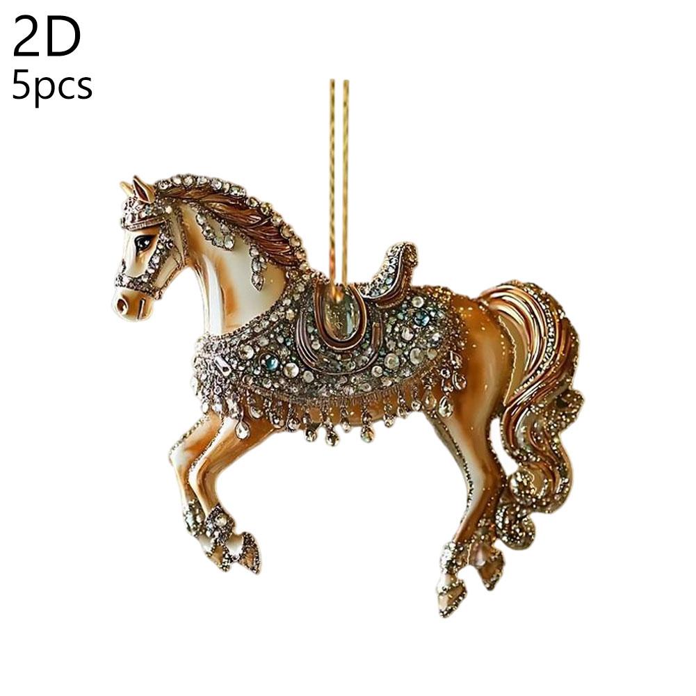 5PCS Modern Horse Ornaments White Acrylic Flat Hanging Decor Home 2026 New Year Christmas Tree Decoration Simple Style Gift Set
