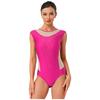 Womens Gymnastics Figure Skating Bodysuit Round Neck Sleeveless Shiny Rhinestone Mesh Patchwork Leotard Dance Jumpsuit