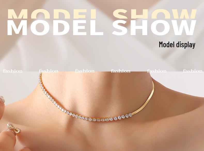 Gold-Plated Zirconia Inlaid Blade Chain Jewelry Set