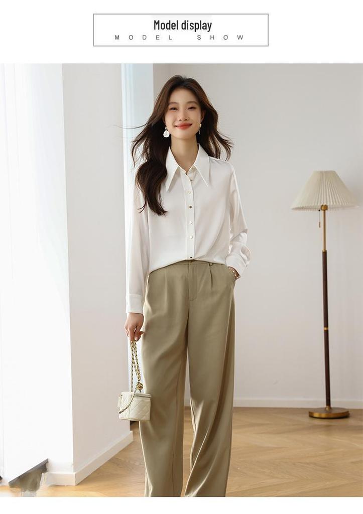 Mulberry Silk White Long Sleeve Women's Shirt - Versatile for Spring/Autumn 2026 Casual & Professional Wear