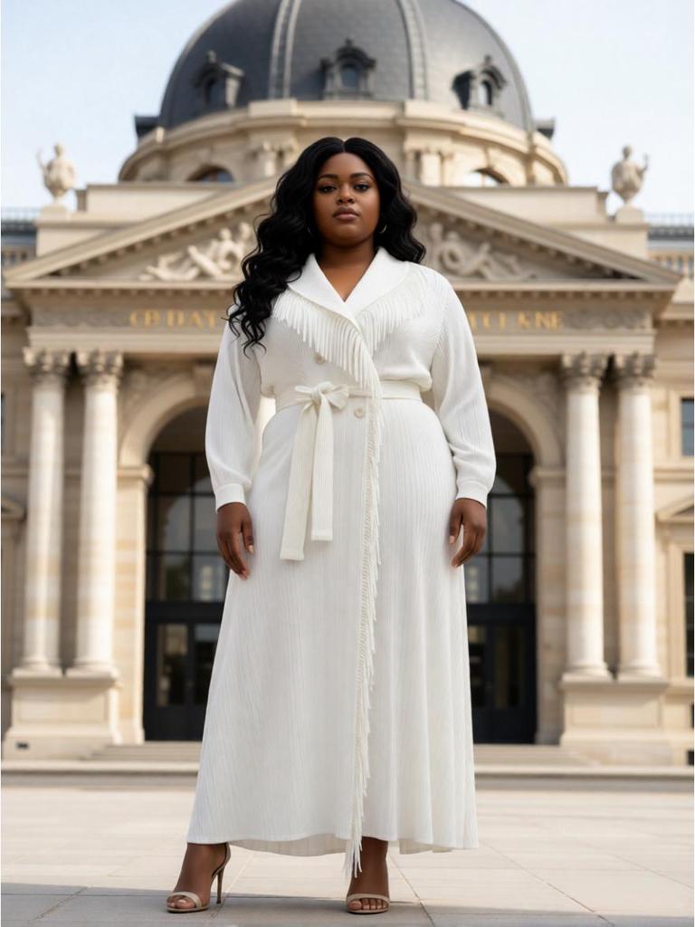 Elegant Plus Size Tassel Jacket - Miyake Pleats, European African Style Women's Fashion