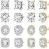 Trendy Zircon Stud Earrings: Micro Round & Square Set, Fashionable & Elegant