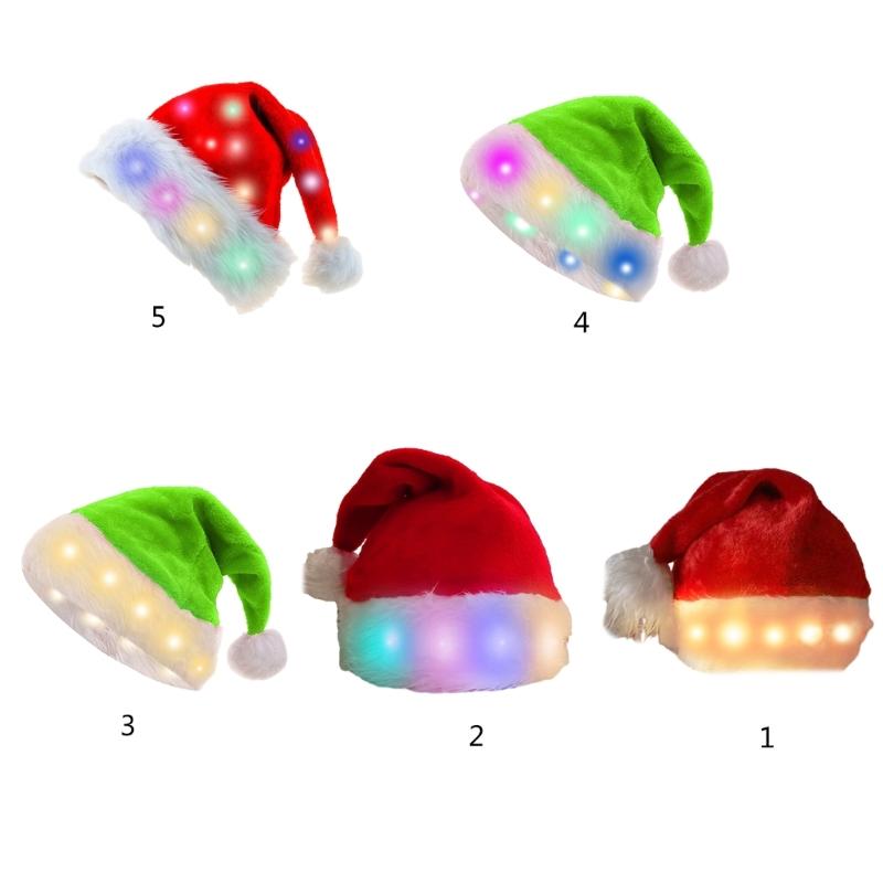 LED Christmas Hat, Light Up Christmas Hat Unisex Plush Beanie Holiday Hat with White Brim Christmas Party Props