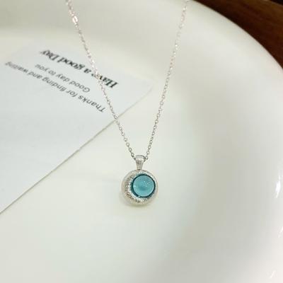 Summer Shallow Sea Blue Glass Moon Necklace Women's Ocean Fresh New Collar Chain Neckchain