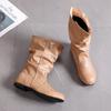 Autumn and Winter New Large Size Stacking Boots Women's Retro Pleated Medium Boots Large Size Martin Boots