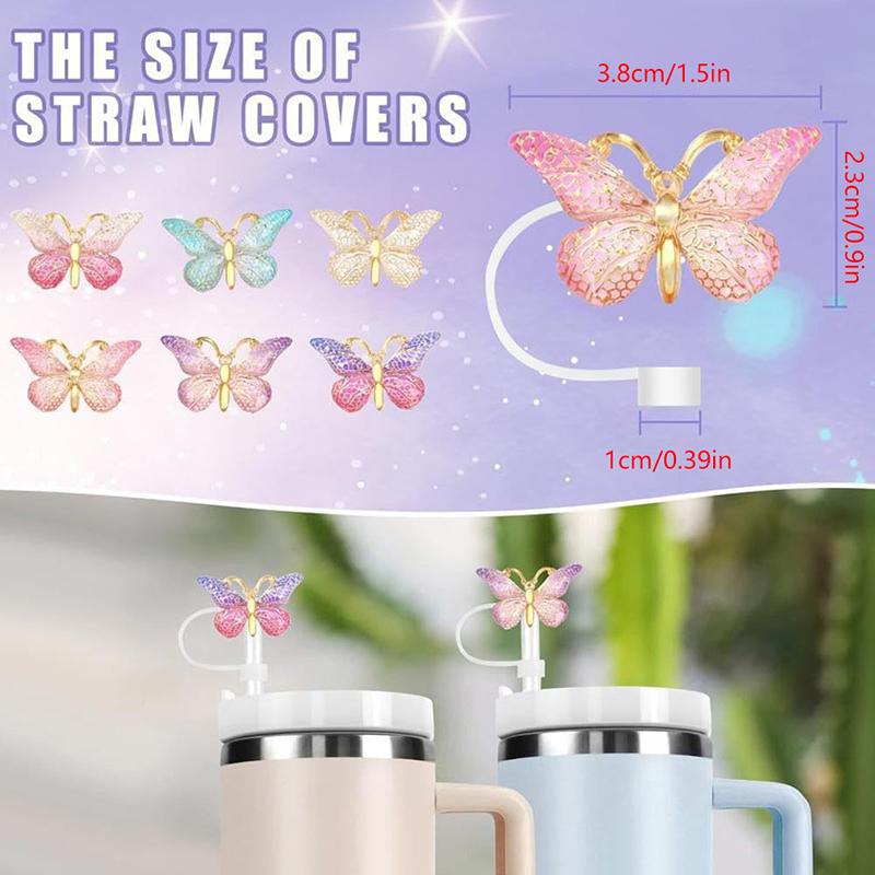 6Pcs Silicone Butterfly Straw Cover Cap Spill Stopper For Water Cup Heat-Resistant Dust Proof Straw Plug Cap Accessory