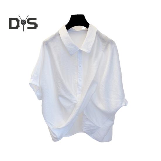 

Женская летняя рубашка с лацканами, топы с короткими рукавами и крестом, однобортные повседневные топы с крестом и лацканами, уличная одежда M белый