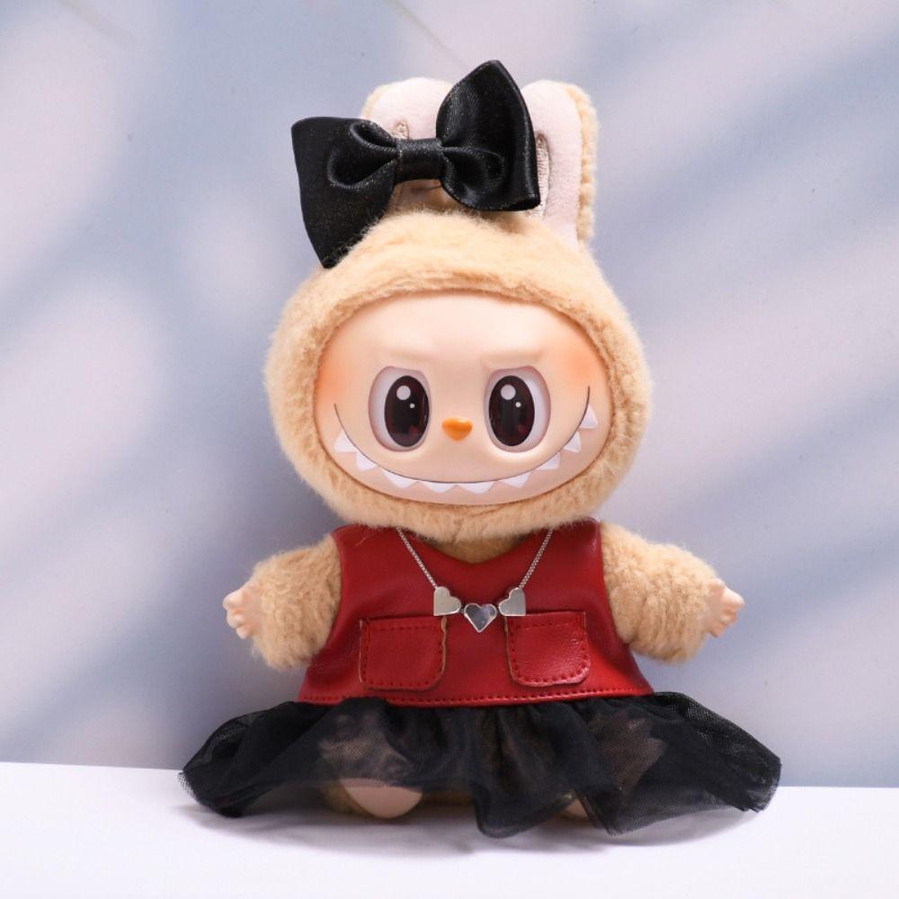 

Red Leather Jacket Sitting Labubu Time Cloth 17cm Plush Dolls Clothes Children Gift Style 1