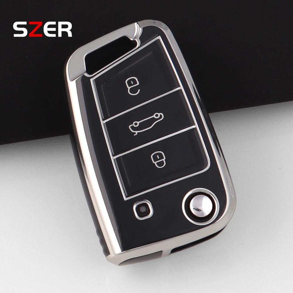TPU Car Flip Key Case Cover Shell For VW Volkswagen Golf 7 MK7 Tiguan MK2 For Seat Ateca Leon FR Ibiza For Skoda Octavia Kodiaq