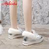 Fashion APHIXTA Plush Warm Silver Winter Snow Women Boots Shoes Platform Flat Heel Bling Crystals Bow Waterproof Fur Round Head Shoes