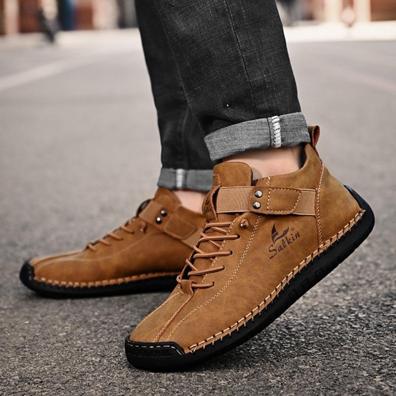 Plus Size 48 Men Handmade Ankle Boots High Quality British Chelsea Men Leather Casual Shoes Fashion No Slip Breathable Man Shoes