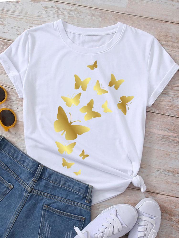Fashion Women T-Shirt Love Butterfly Print T Shirt New Harajuku Tops Female Summer Tee Shirts Short Sleeve Tops Streetwear