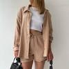 European and American Women's Crinkle Lapel Shirt & High Waist Shorts Two-Piece Set