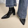 Fashion pointed thick heel fashionable good-looking retro short boots women's rear zipper thin boots women's foreign style