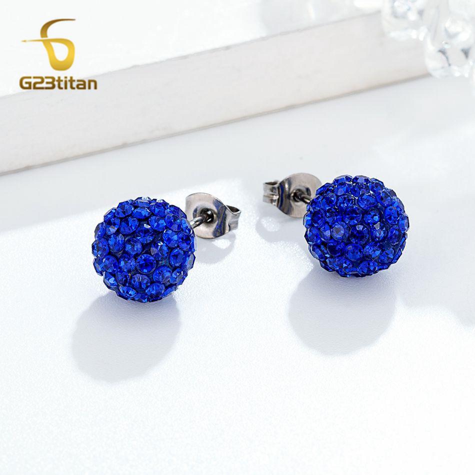Colors Crystal Bead Polymer Clay Earrings G23 Titanium Ear Stud Micro Pave Rhinestone Disco Ball Hypoallergenic Piercing Zircon
