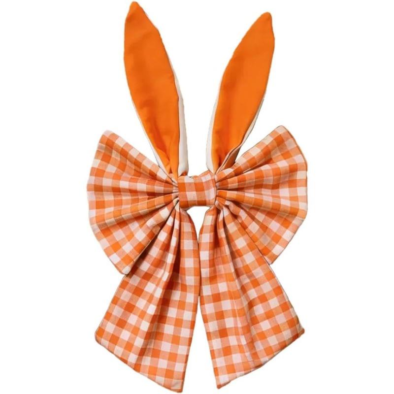 40cm Easter Bunny Ears Wreath Bow Rustic Buffalo Plaid Easter Bows for Wreaths Spring Holiday Fabric Decorative Bow for Tree Topper