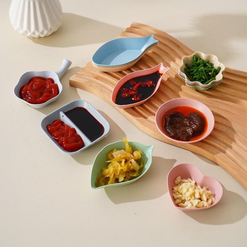 3/6Pcs Household Kitchen Dipping Snack Dish Multiple Cute Shape Seasoning Dish Snack Dish Wheat Straw Small Plate Tableware