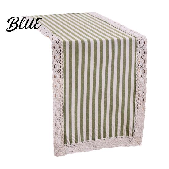 Striped Table Runner Runner Lace Trim Cotton Linen Rustic Farmhouse for Home Dining Decor Tea
