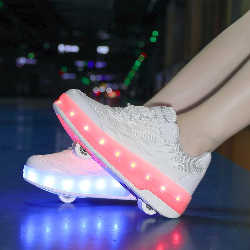 Direct sales double wheel runaway shoes children runaway shoes shrink girls boys roller skates charging flash skates