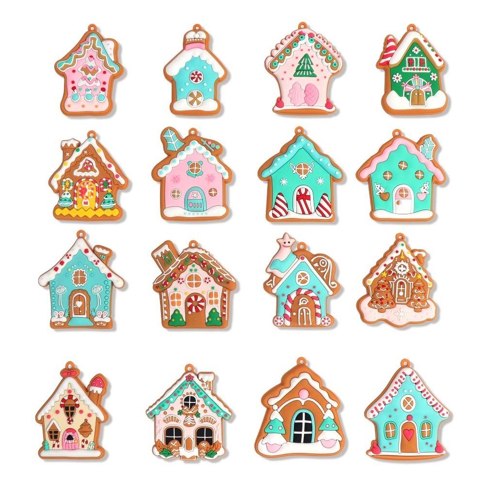 8/16Pcs Candy Color Christmas Gingerbread House Pendant Cabin Hanging Decoration  Navidad