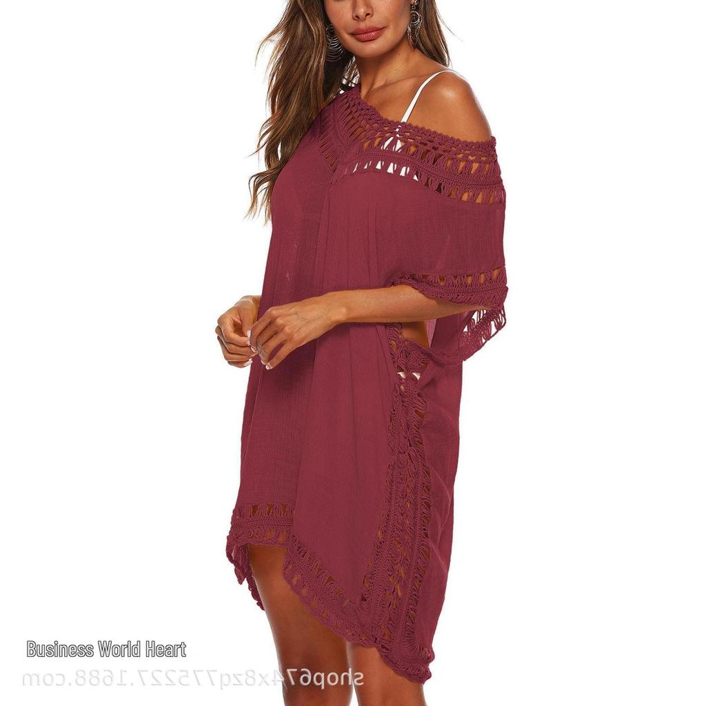 V-Neck Crochet Patchwork Beach Cover-Up Skirt - Sexy & Loose, Hollow-Out Design, Short Length, Available in 10 Colors