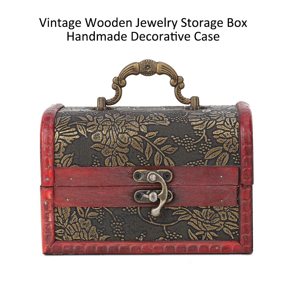 Vintage Square Jewelry Storage Box Handmade Wooden Decorative Display Case