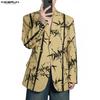 Oversized Men Lapel Neck Long Sleeve Print Button Thin Blazer Coats