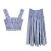 Seaside Blue & White Plaid Beaded Camisole Top + High-Waisted Skirt Set