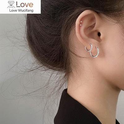 Earrings Hopp  New 925 Sterling Silver Circle Ear Buckles Niche Design Earrings Korean Gold Earrings for Women