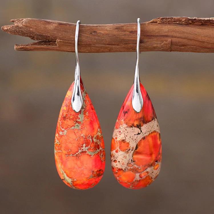1 Pair New Bohemian Holiday Earrings Emperor Stone Water Drop Pendant Earrings Light Luxury Design Earrings