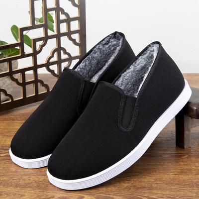 Cotton Shoes Old Beijing Cloth Shoes Men's Winter Middle-aged and Elderly Velvet Soft Sole Casual One-pedal Dad Cotton Shoes