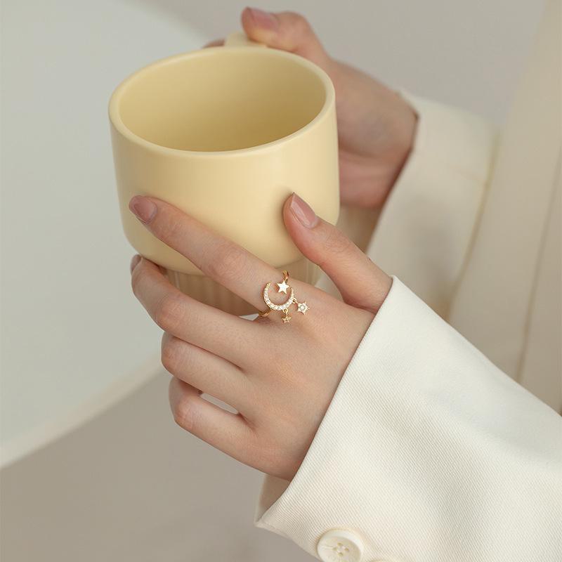 "Chic Star & Moon Adjustable Open Ring for Women"