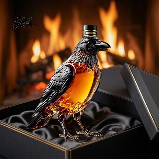 Whiskey Decanter Crow Decanter, 350ml Capacity Liquor Glass Bottle, Gift for Lovers Decorative Alcohol Dispenser Home Kitchen Bar Storage Container
