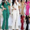 Moda Feminina Casual Cor Sólida Estampa Outono Inverno Manga Longa Suspensórios Calças Macacões