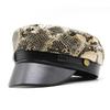 Flat Top Snakeskin Leather Navy Hat Spring Style Cap British Style Versatile Beret
